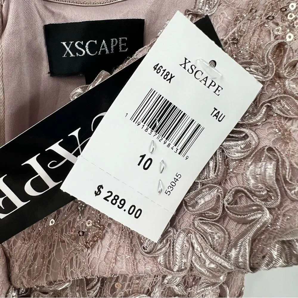 Xscape Off-Shoulder Lace Embellished Gown in Dusty Mauve - Picture 8 of 9